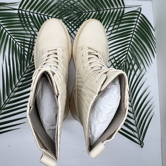 Sam Edelman Lydell Ivory Leather Combat Boots Lug Sole Size 9M NWB Chic Fall - Picture 6 of 13